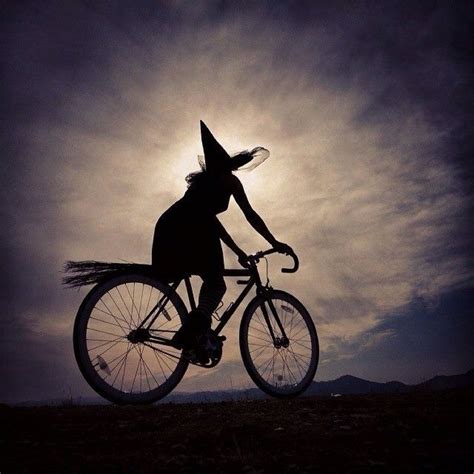 Cruel witch riding a bike